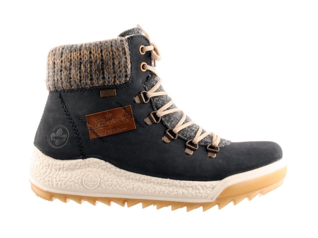 Nepromokavé modré dámské zimní kotníkové boty s kožíškem Farmářky  - RIEKER-TEX Y4730-14