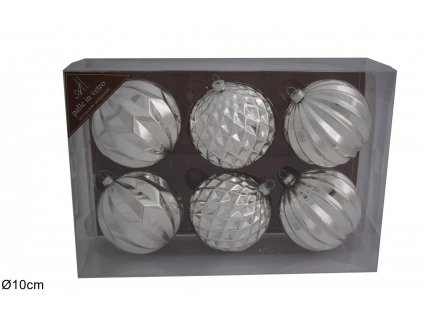 Set vánočních skleněných koulí Due Esse O 10 cm - 6 ks / stříbrná / POŠKOZENÝ OBAL