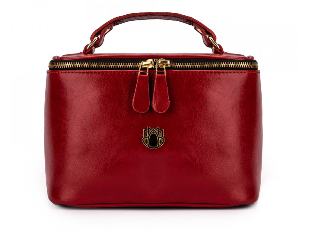 Kožená dámská kosmetická taška; červená