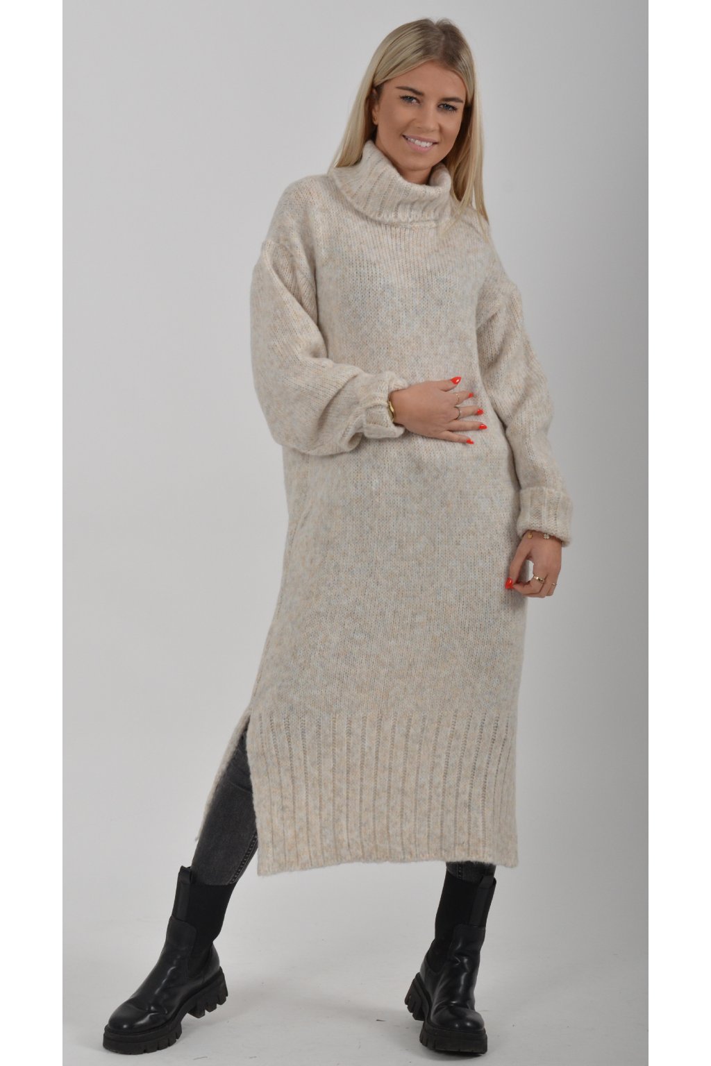 Béžové svetrové šaty ES1666
