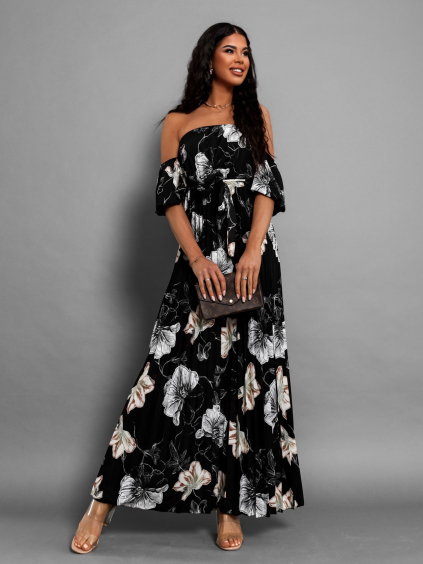 Černé elegantní šaty AMONA s květinovým vzorem