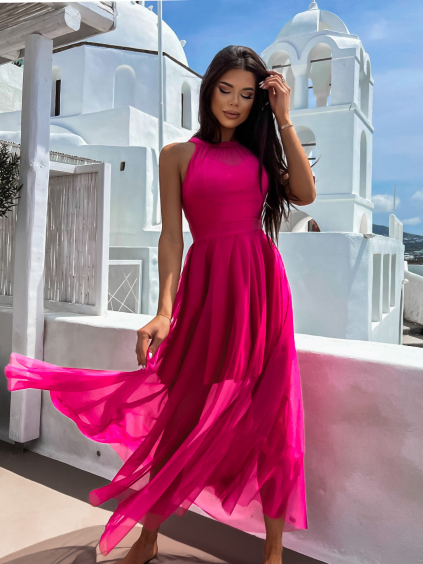 Tmavě růžové dlouhé šaty CINDERELLA s tylovou sukní