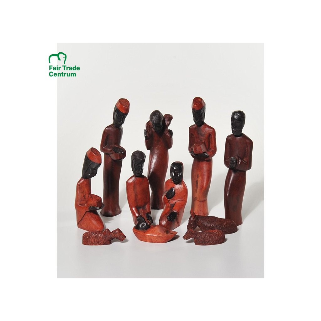Fair trade betlém z ebenového dřeva z Tanzanie, 11 postav, 20 cm