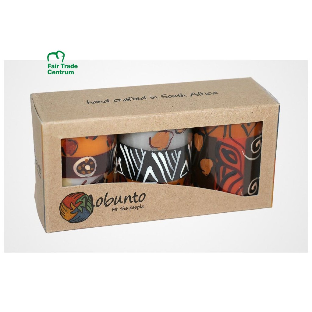 Nobunto fair trade dárková sada 3 pilířové svíčky Uzima z Jihoafrické republiky, 5 x 7 cm