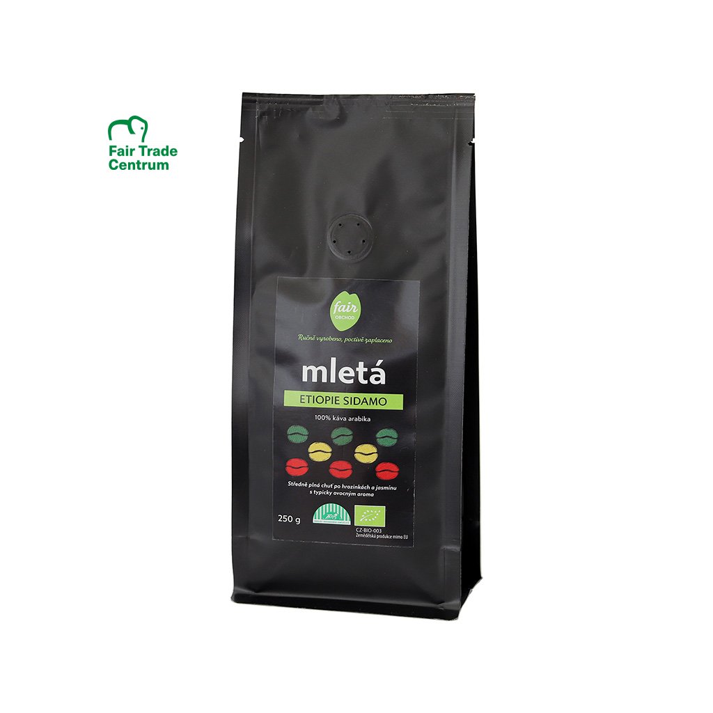Fair trade bio mletá káva Etiopie Sidamo, 250 g