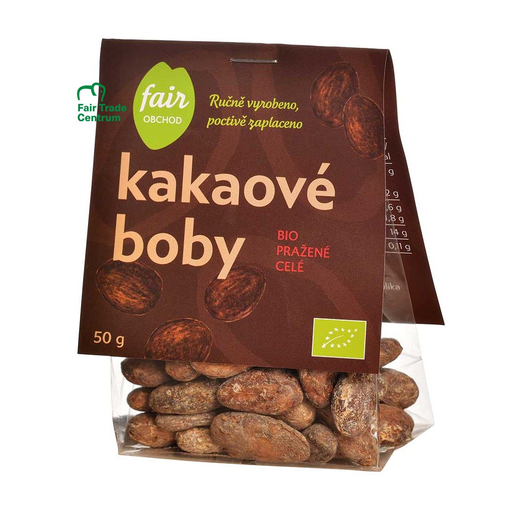Fair trade bio pražené kakaové boby celé, 50 g
