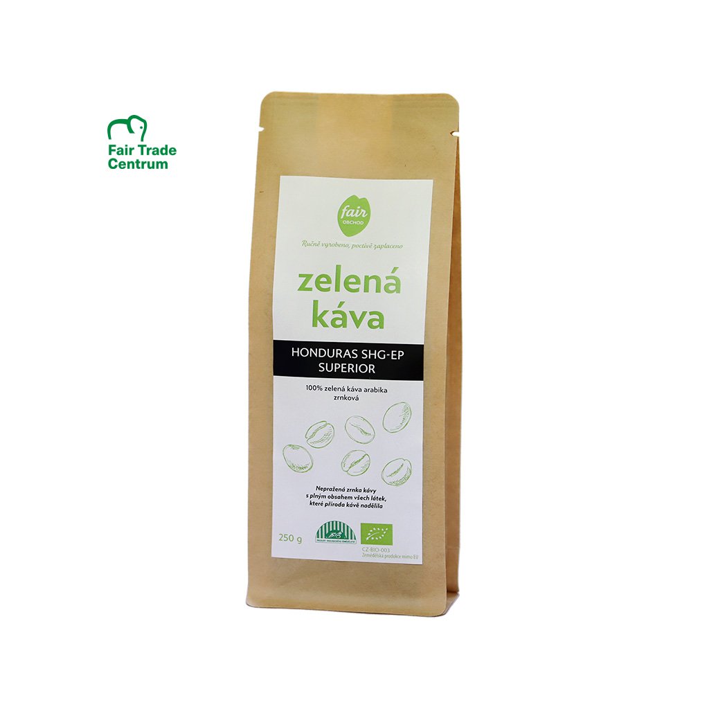 Fair trade bio zelená káva Honduras zrnková 250 g