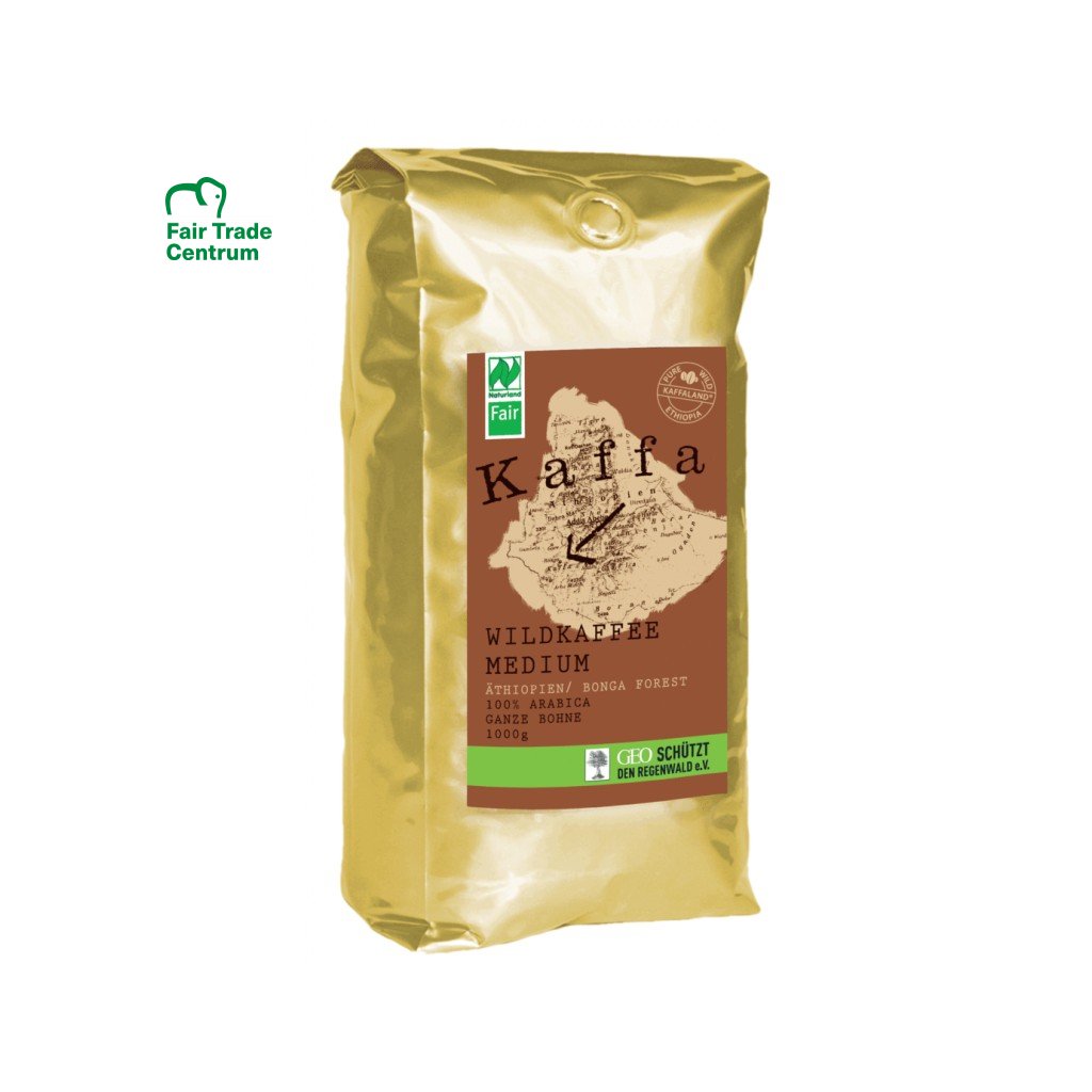 Fair trade bio divoká káva Kaffa středně tmavě pražená, 1 kg