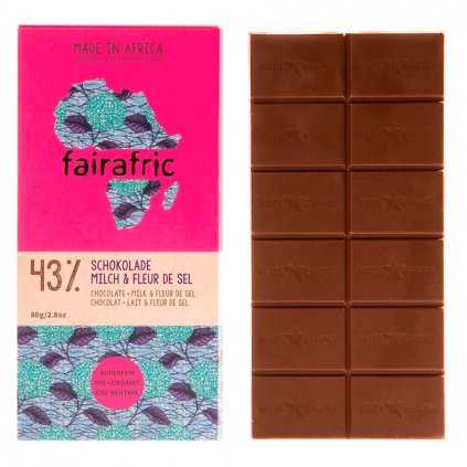 Fair trade bio mléčná čokoláda s Fleur de Sel, vyrobená v Ghaně, 80 g