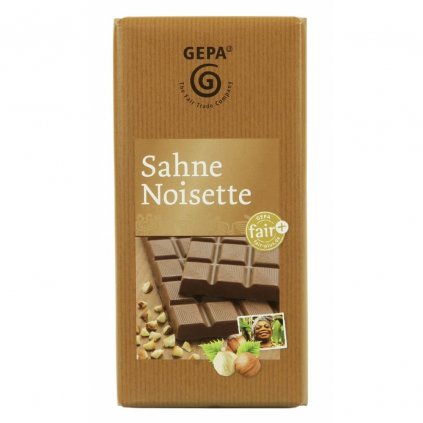Fair trade mléčná čokoláda s lískovými oříšky a smetanou Gepa