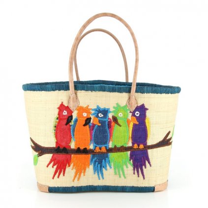 Fair trade pletená taška s papoušky z palmového listí z Madagaskaru