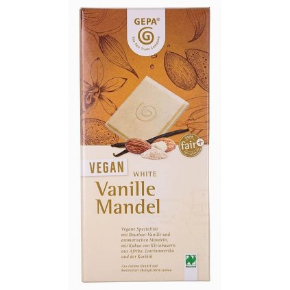 Fair trade bio veganská bílá čokoláda s vanilkou a mandlemi