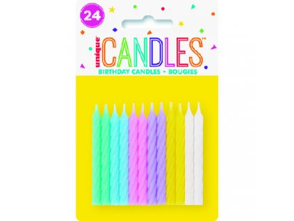 Svíčky dortové, pastelové spirály 24ks