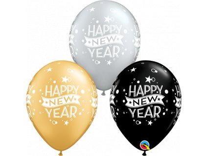 Latexový balónek 28cm, potisk Happy New Year