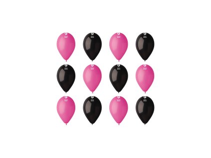 Balónky latexové 26cm, růžovočerné party, 12ks