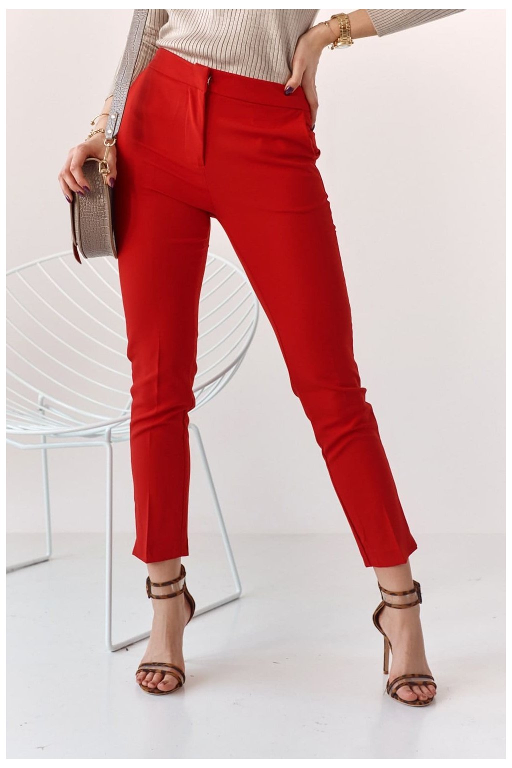 Elegantní kalhoty Fasardi červené