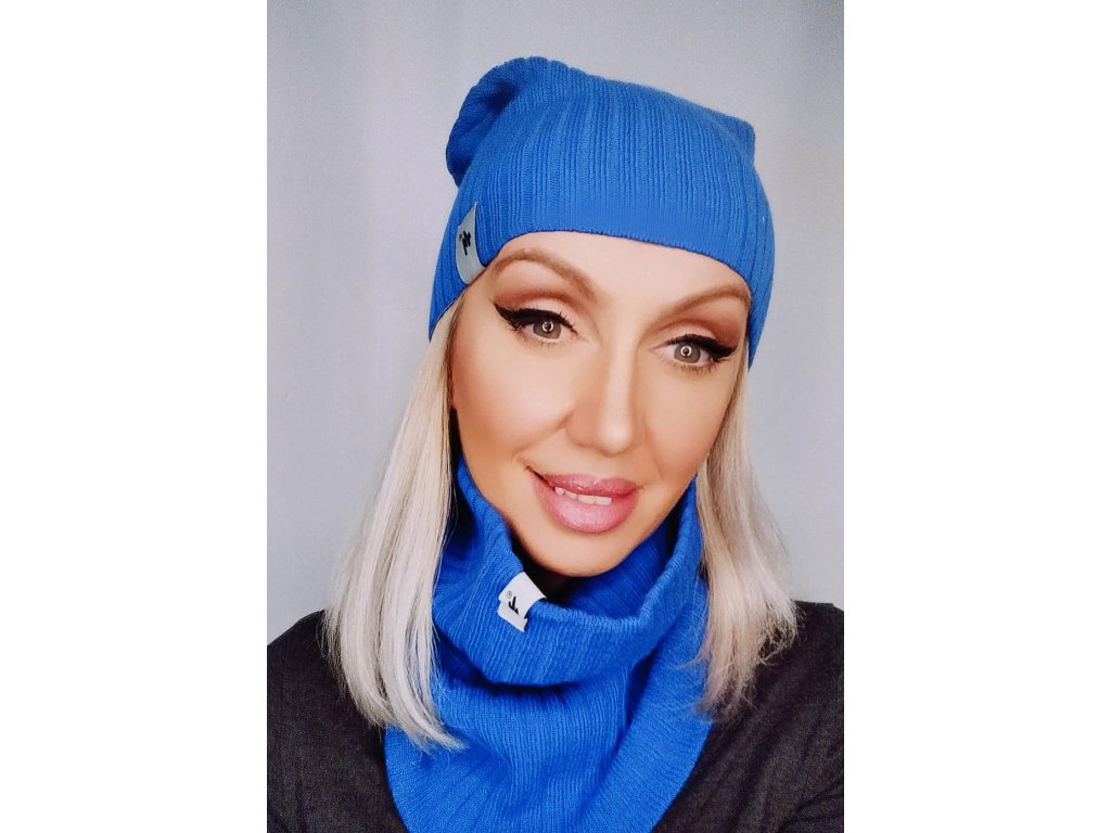 Fashionistka: SET žebrovaný čepice a nákrčník LEMA modrý