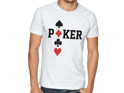 pánské bílé tričko poker káry piky kříže srdce