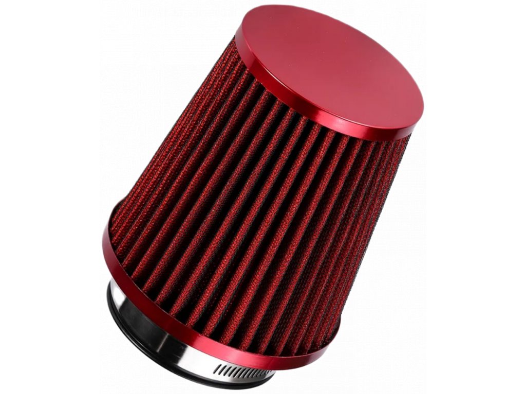 Sportovní vzduchový filtr - universální, barva červená, průměr vstupu 76mm