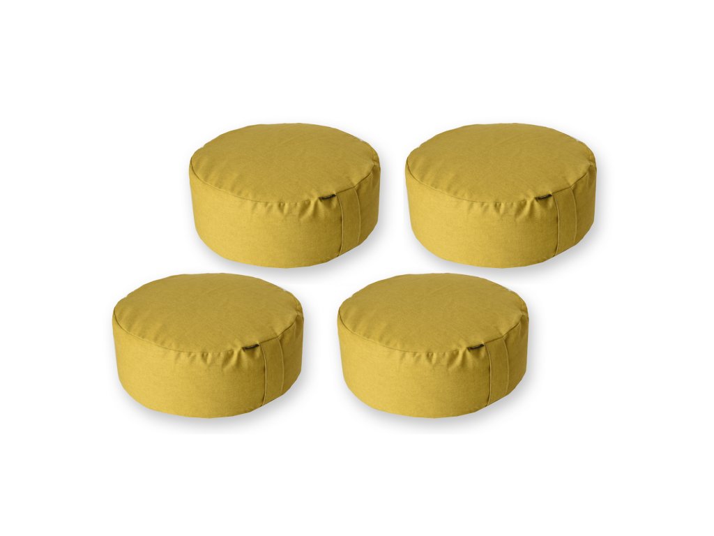 GADEO výhodná 4-dílná sada meditačních sedáků UNI, tmavě žlutá (Výplň polštář se špaldovými slupkami + potah)