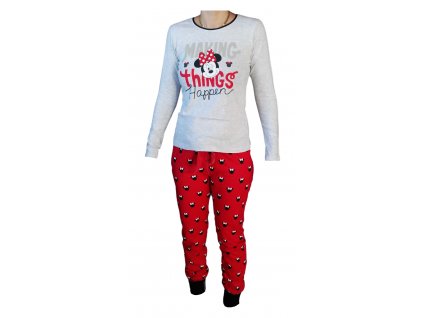 Dívčí pyžamo MINNIE kalhoty s mašlí šedočervené