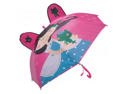 Dětský deštník PRINCEZNA SE ŽÁBOU s ušima automatický růžový