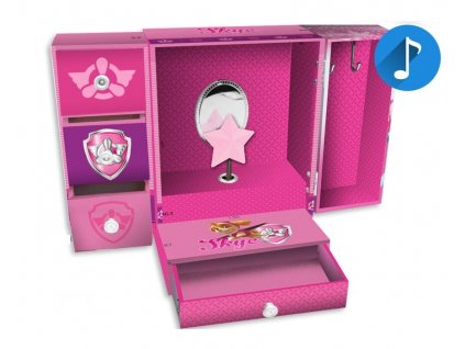 Dívčí šperkovnice TLAPKOVÁ PATROLA SKYE skříňka s hracím strojkem růžová