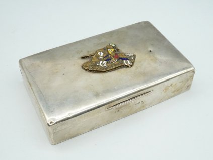 Stříbrná vojenská tabatěrka krabička na cigarety 1938 TANKISTI