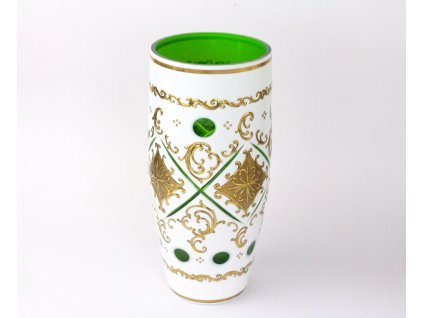 Stará váza kombinace mlečné a zelené sklo x1283 (3)