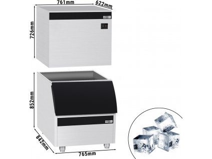 Stroj na kostky ledu včetně skladovací nádoby - kostky - 450 kg/ 24h