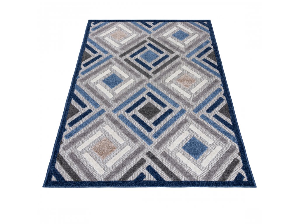 Moderní koberec Aventura - geometrické tvary 1 - šedý/modrý