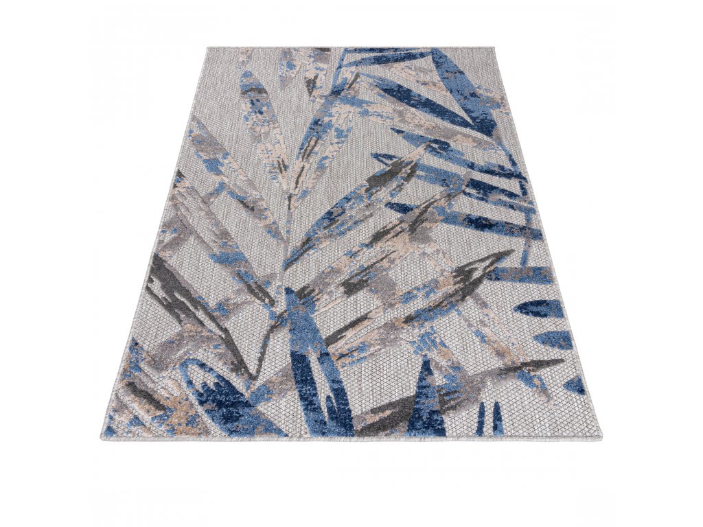 Moderní koberec Aventura - listy 1 - šedý/modrý