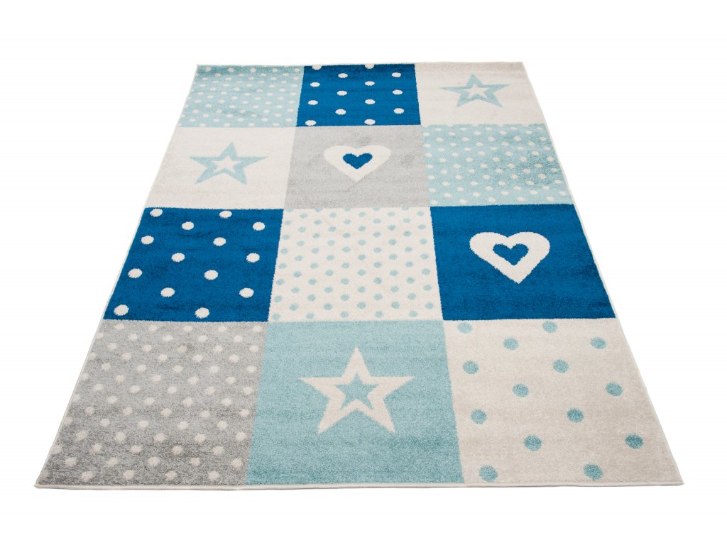 Dětský koberec Lazur - srdíčka a hvězdičky - modrý