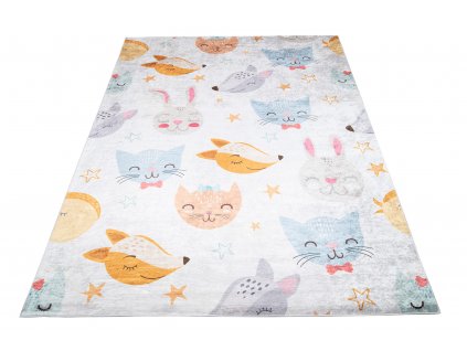 Dětský koberec Emma Kids - lišky a kočičky - šedý