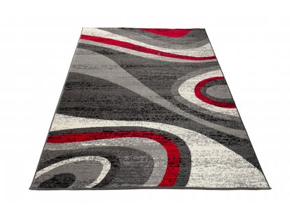 Moderní koberec Tap - vlnky 5 - šedý/červený