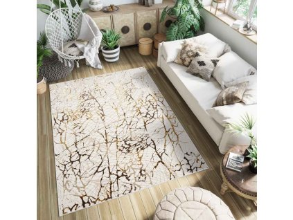 Moderní koberec Golden - mramor 2 - krémový/zlatý