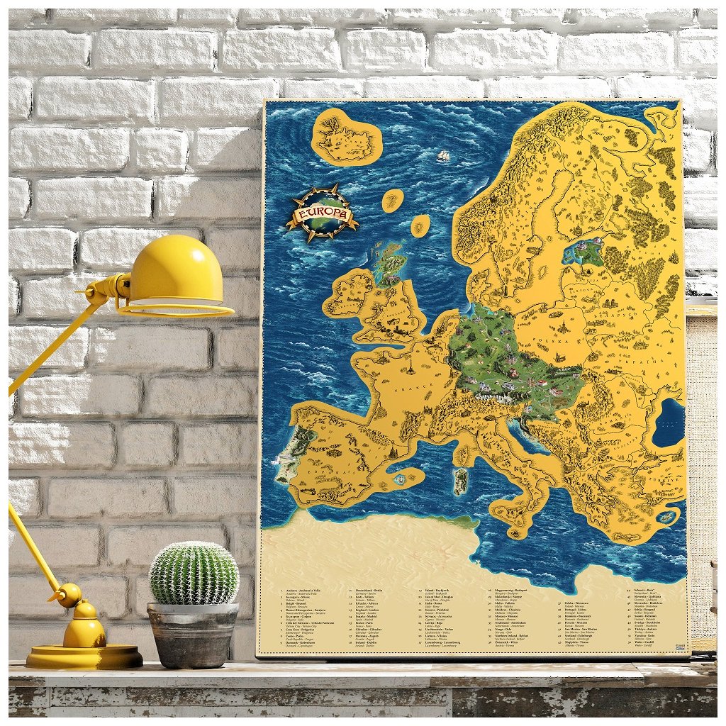 Stírací mapa Evropy DELUXE XL zlatá