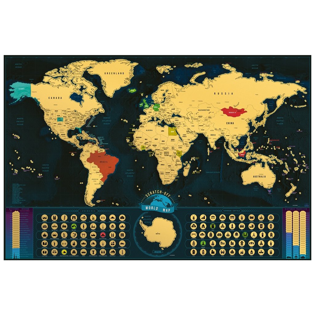 Stírací mapa Svět Deluxe XL Classic zlatá