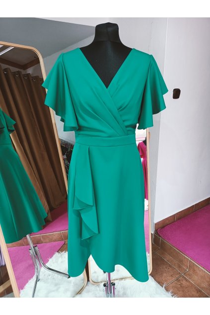 Zelené šaty s volánovým rukávom