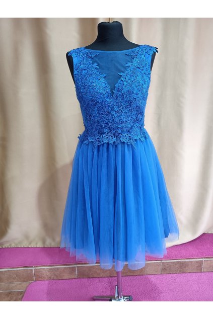 Kráľovsky modré šaty s čipkou a tylovou sukňou