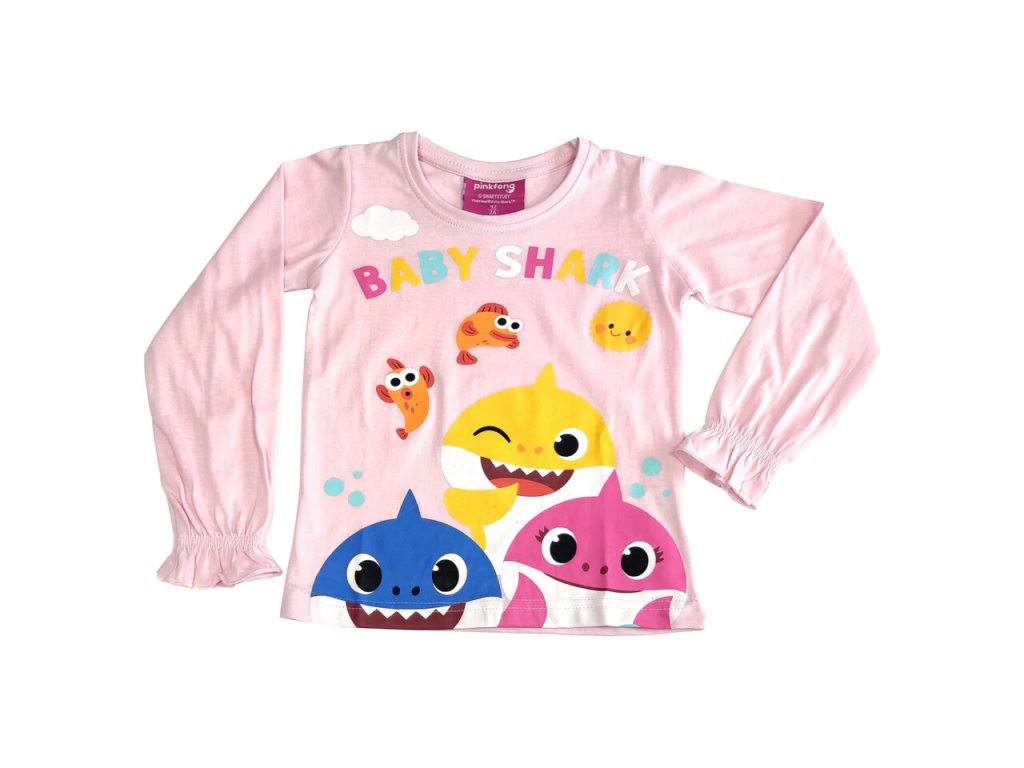 Dievčenské tričko s dlhým rukávom "Baby Shark" - ružová