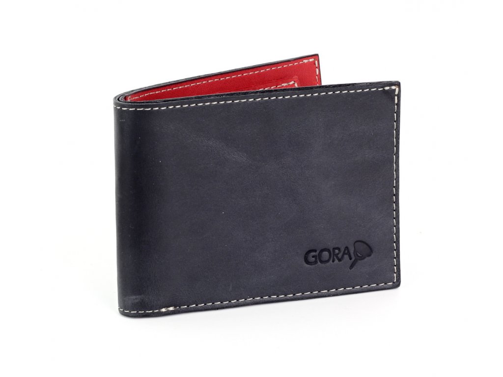 Kožená peněženka GORA slim G01 - černá/červená
