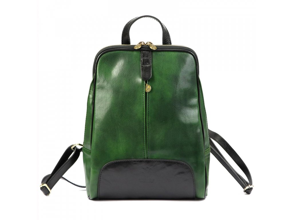 Dámský kožený batoh Florence 2001 - zelená/černá