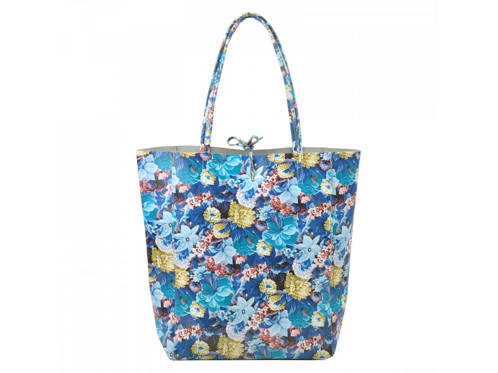 Dámská kožená kabelka Patrizia 419-013-03 FL- modrá/ květinový vzor