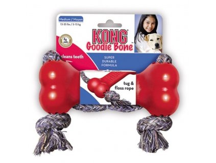 Kong Goodie Bone Medium gumová kost s lanem 14cm