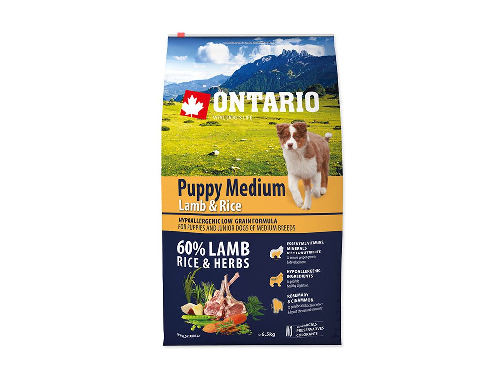 ONTARIO Puppy Medium Lamb & Rice 6,5kg