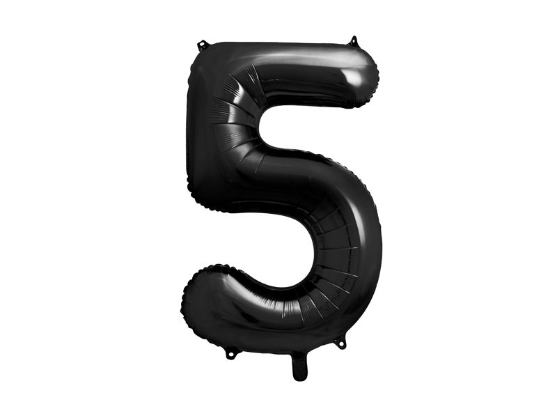PartyDeco Fóliový balón narozeninové číslo 5 černý 86 cm