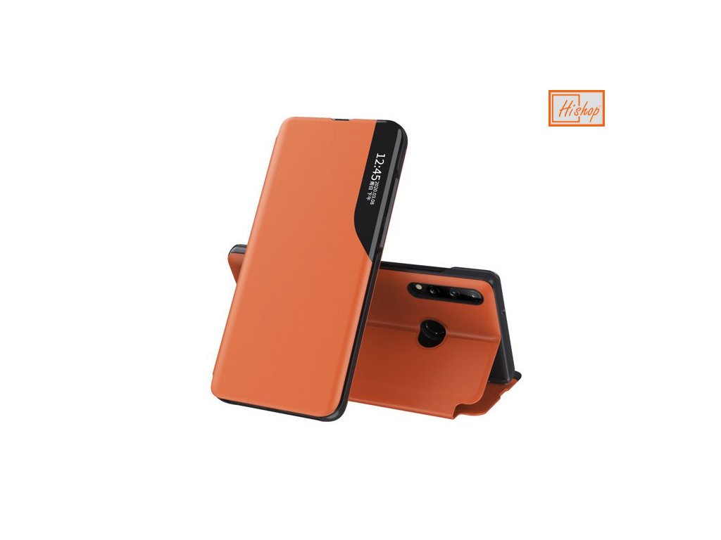 eng pm Eco Leather View Case elegant bookcase type case with kickstand for Huawei P40 Lite E orange 63650 1