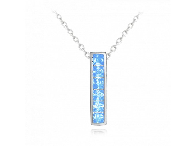 MINET Třpytivý stříbrný náhrdelník s velkými světle modrými zirkony