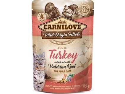Kapsička pro kočky Carnilove Pouch Turkey Enriched & Valerian, 85 g